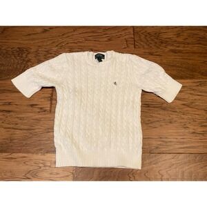 Lauren Ralph Lauren Women's Cable Knit Short Sleeve Sweater White Size S